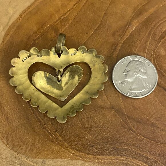 RETIRED Jeep Collins Brass Heart Statement Pendant, Brass and Sterling Silver - Picture 2 of 2